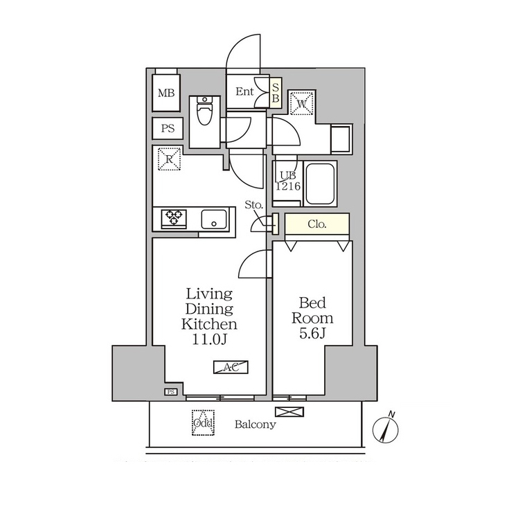 コートレジデンス南大塚(1LDK[Eタイプ]：40.80㎡)の間取り画像