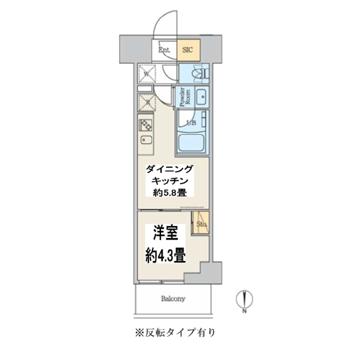 クレアティフ本所吾妻橋(1DK[D1・D1'-type]：25.42㎡)の間取り画像