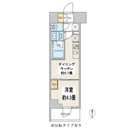 クレアティフ本所吾妻橋(1DK[D2・D2'-type]：25.42㎡)の間取り画像