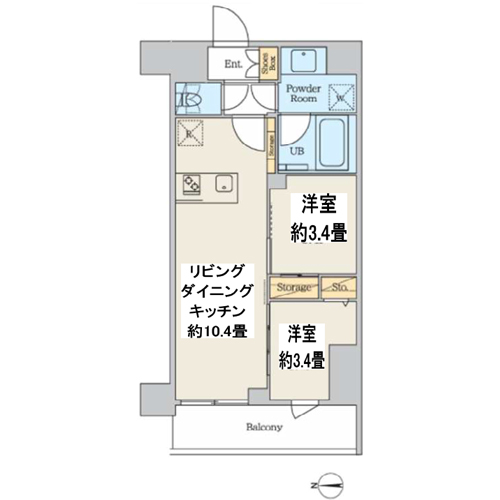 クレアティフ本所吾妻橋(2LDK[B-type]：40.28㎡)の間取り画像