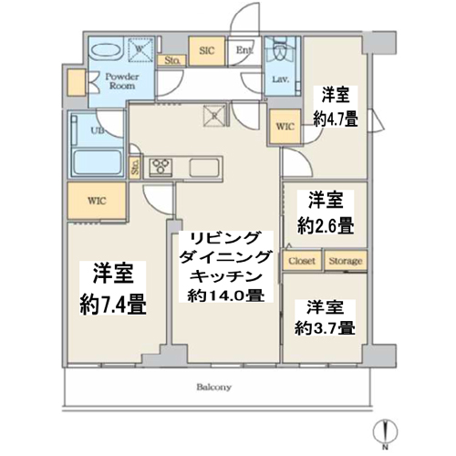 クレアティフ本所吾妻橋(4LDK[F-type]：71.64㎡)の間取り画像