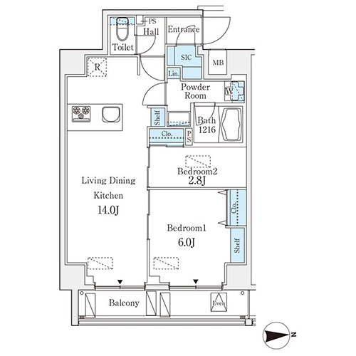 クレアティフ練馬(2LDK+SIC[Aタイプ]：51.00㎡)の間取り画像