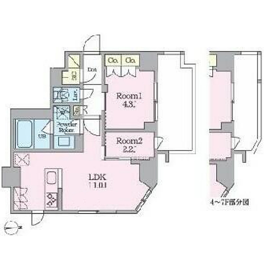クレストコート東池袋(2LDK[E-type]：42.35㎡)の間取り画像