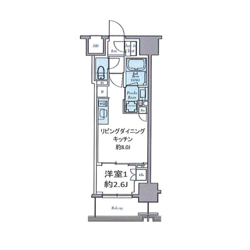 クレストコート東中野(1LDK[B-type]：28.87㎡)の間取り画像