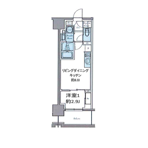 クレストコート東中野(1LDK[C-type]：29.25㎡)の間取り画像