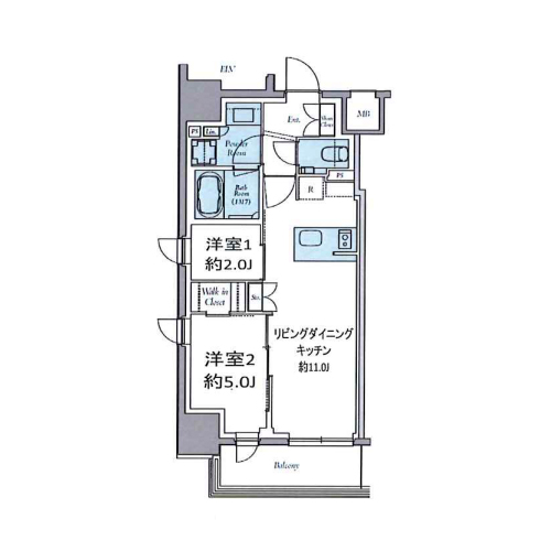 クレストコート東中野(2LDK[A-type]：43.65㎡)の間取り画像