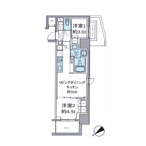 クレストコート東中野(2LDK[D-type]：43.66㎡)の間取り画像