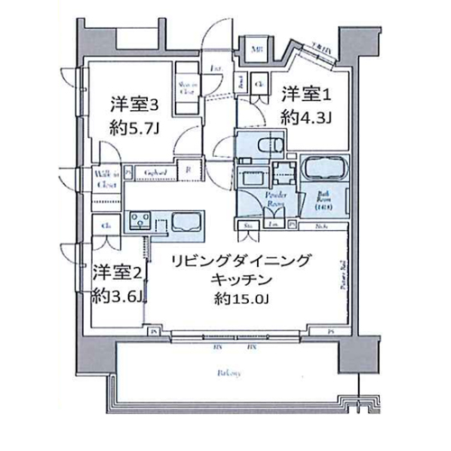 クレストコート東中野(3LDK[E-type]：62.55㎡)の間取り画像