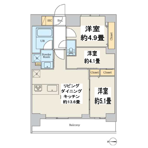 クレストコート本所吾妻橋ノース(3LDK[E-type]：61.66㎡)の間取り画像