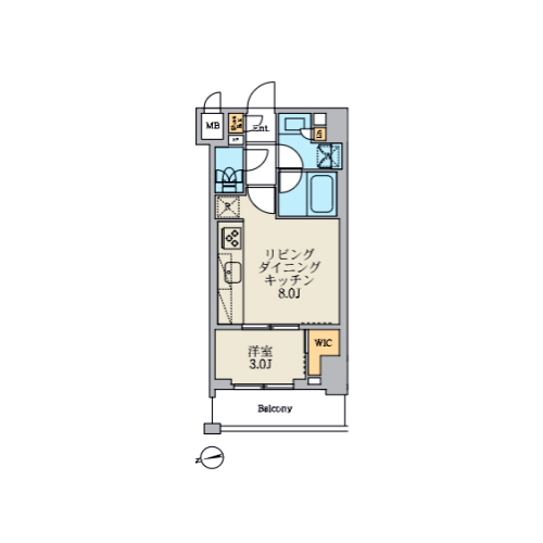 クレストコート北千住レジデンス(1LDK[C-type]：29.24㎡)の間取り画像