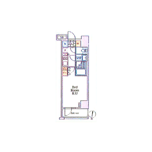 クレストコート中野富士見町(1K[C1-type]：26.08㎡)の間取り画像
