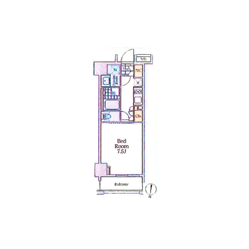 クレストコート中野富士見町(1K[C2'-type]：26.08㎡)の間取り画像
