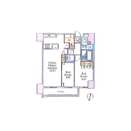 クレストコート中野富士見町(2LDK[A-type]：54.03㎡)の間取り画像