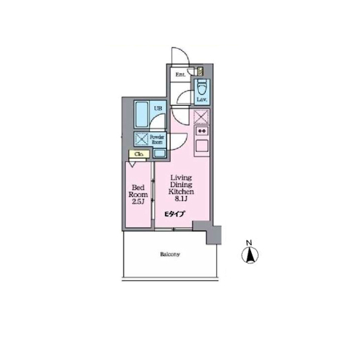 クレストコート東陽町(1LDK[E-type]：27.13㎡)の間取り画像