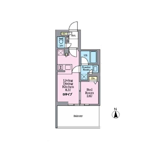 クレストコート東陽町(1LDK[D-type]：28.25㎡)の間取り画像