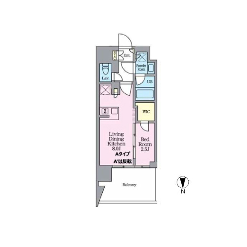 クレストコート東陽町(1LDK[A・A'-type]：29.18㎡)の間取り画像