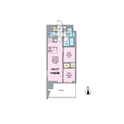 クレストコート東陽町(2LDK[H・H'-type]：39.39㎡)の間取り画像