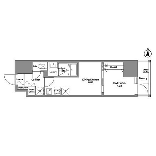 ダフィット錦糸町(1DK[C4タイプ]：30.05㎡)の間取り画像