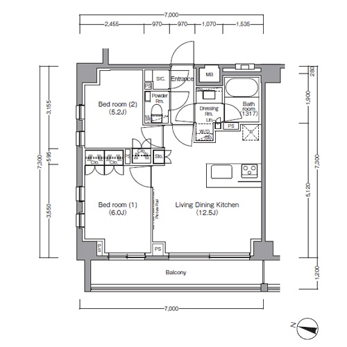 ディームス麻布狸穴町(2LDK：50.04㎡［Fタイプ］)の間取り画像