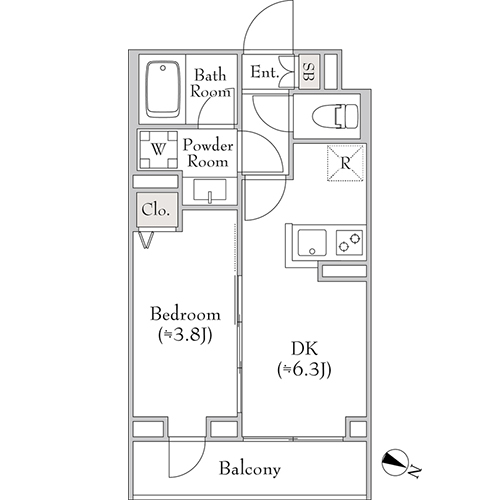ディームス中野富士見町(1DK[C1-type]：26.00㎡)の間取り画像