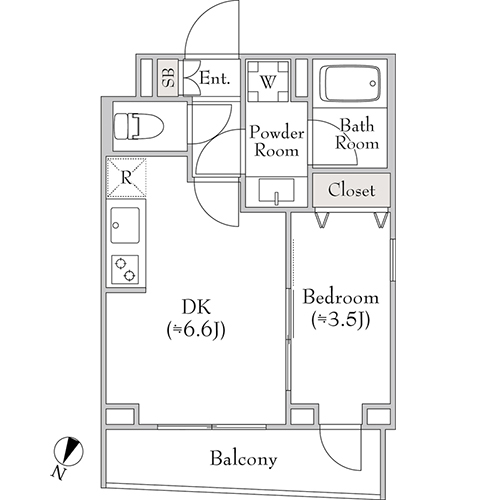 ディームス中野富士見町(1DK[A1-type]：26.16㎡)の間取り画像