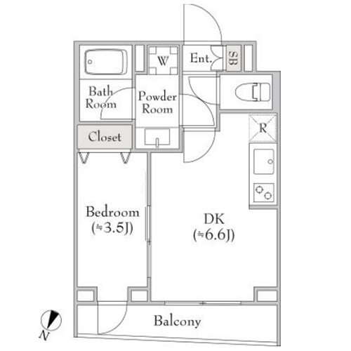 ディームス中野富士見町(1DK[A2-type]：26.16㎡)の間取り画像