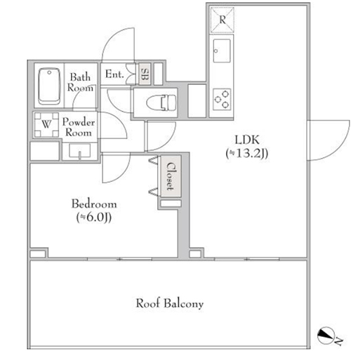 ディームス中野富士見町(1LDK[D1-type]：42.45㎡)の間取り画像