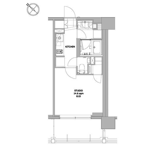 ディームス日本橋水天宮(1K：27.75㎡[C2タイプ])の間取り画像