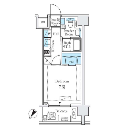 ディームス大塚(1K：25.36㎡[Bタイプ])の間取り画像