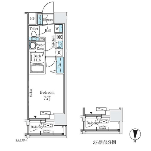 ディームス東陽町Ⅱ(1K：25.14㎡[A'タイプ])の間取り画像