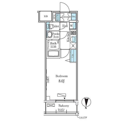 ディームス東陽町Ⅱ(1K：25.20㎡[B1'タイプ])の間取り画像