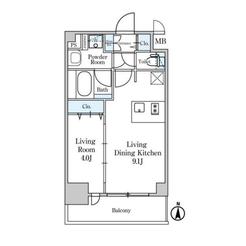 ディームス東陽町Ⅱ(1LDK[32.76㎡])の間取り画像