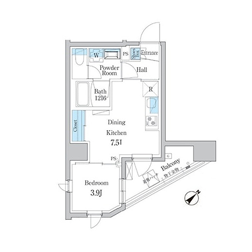 デュオフラッツ板橋大山(1DK[E1タイプ]：30.95㎡)の間取り画像
