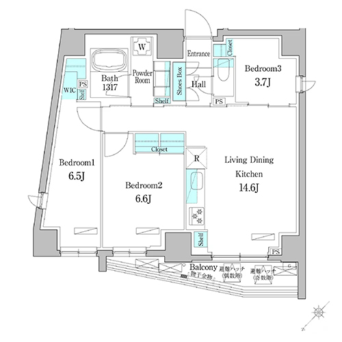 デュオフラッツ板橋大山(3LDK+WIC[Dタイプ]：67.74㎡)の間取り画像