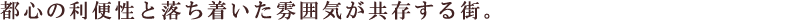 都心の利便性と落ち着いた雰囲気が共存する街。