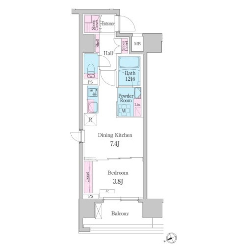 デュオメゾン品川戸越(1DK：33.34㎡)の間取り画像
