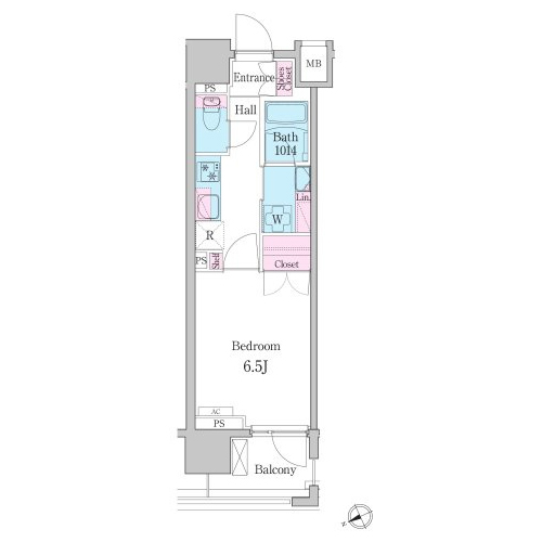 デュオメゾン品川戸越(1K：24.65㎡)の間取り画像