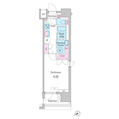 デュオメゾン品川戸越(1K：24.65㎡)の間取り画像