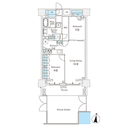 フロンティアレジデンス錦糸公園(2LDK[S-B-type]：70.51㎡)の間取り画像