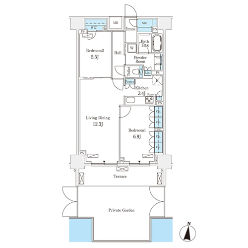 フロンティアレジデンス錦糸公園(2LDK[S-B'-type]：70.51㎡)の間取り画像