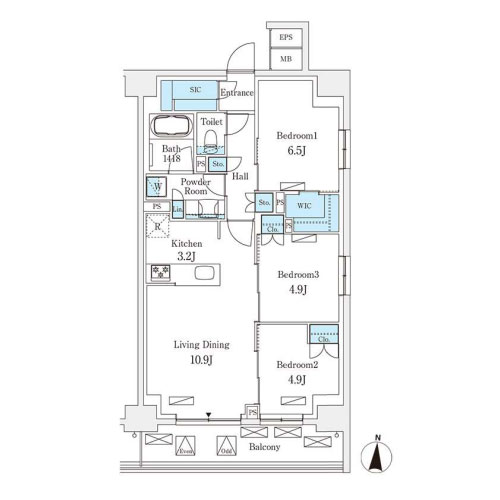 フロンティアレジデンス錦糸公園(3LDK[S-F-type]：71.50㎡)の間取り画像