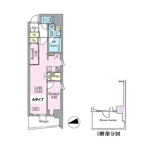 ガーデンサヴィス門前仲町(2LDK[A-type]：40.16㎡)の間取り画像