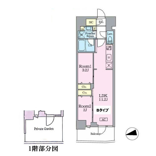 ガーデンサヴィス門前仲町(2LDK[B-type]：40.89㎡)の間取り画像