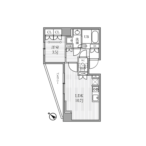 ジオエント駒込(1LDK[Gタイプ]：36.86㎡)の間取り画像