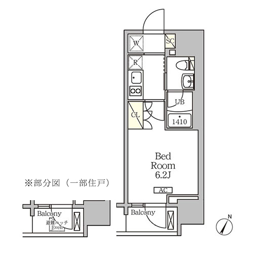 ジオエント白金台(1K[A1タイプ]：20.65㎡)の間取り画像