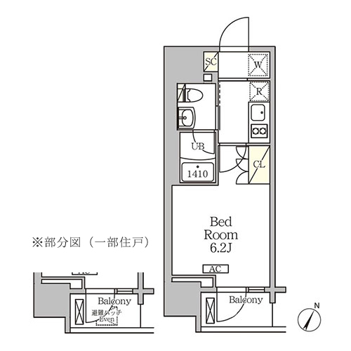 ジオエント白金台(1K[A4タイプ]：20.65㎡)の間取り画像