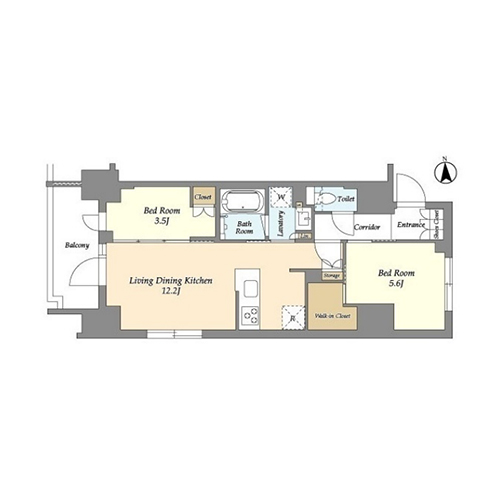 ジオエント上野稲荷町(2LDK[Aタイプ]：50.15㎡)の間取り画像