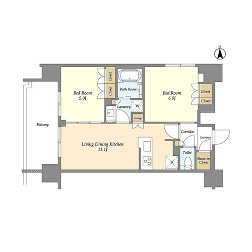 ジオエント上野稲荷町(2LDK[Cタイプ]：50.36㎡)の間取り画像