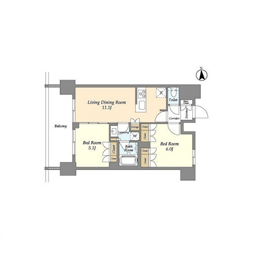 ジオエント上野稲荷町(2LDK[Dタイプ]：50.36㎡)の間取り画像