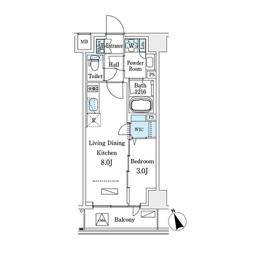 ジオエント早稲田(1LDK[Bタイプ]：30.10㎡)の間取り画像